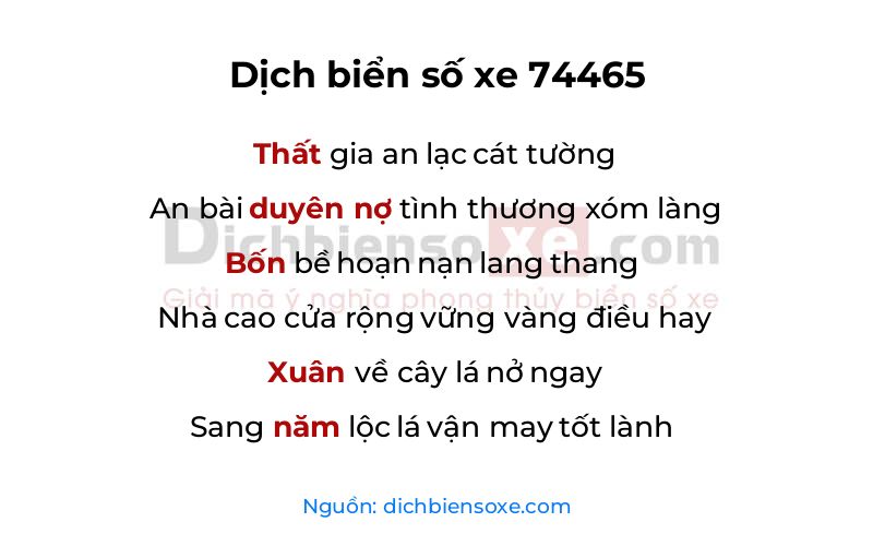 Dịch thơ biển số 74465