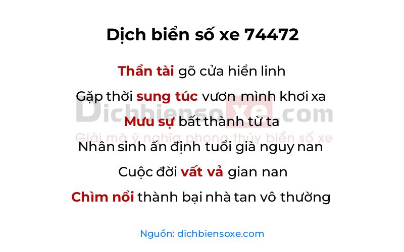 Dịch thơ biển số 74472