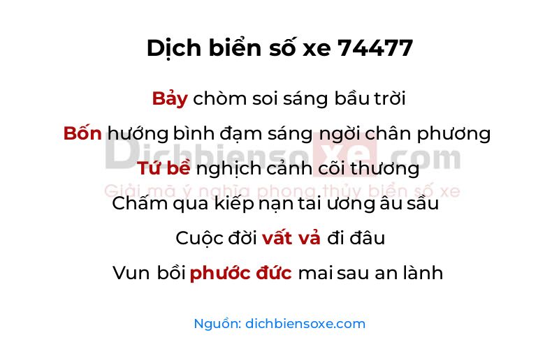 Dịch thơ biển số 74477