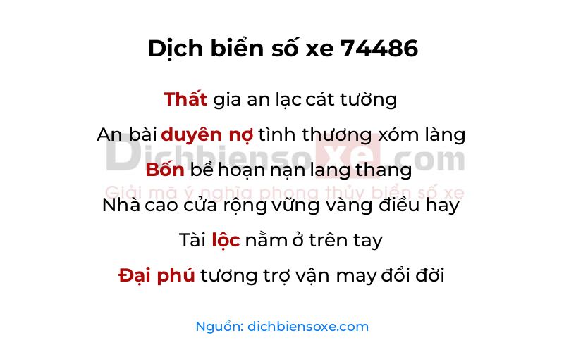 Dịch thơ biển số 74486