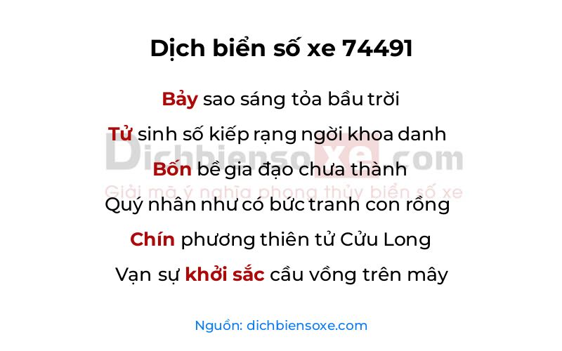 Dịch thơ biển số 74491