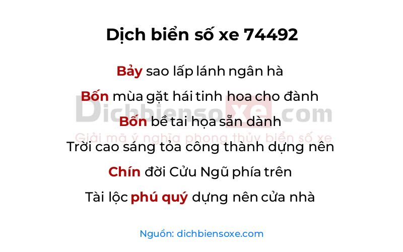 Dịch thơ biển số 74492