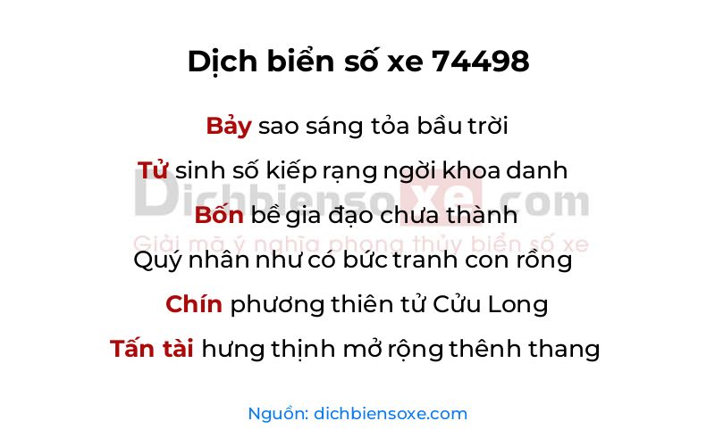 Dịch thơ biển số 74498