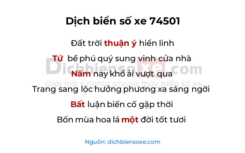 Dịch thơ biển số 74501