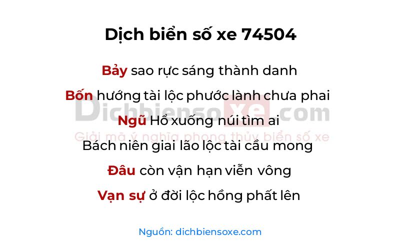 Dịch thơ biển số 74504