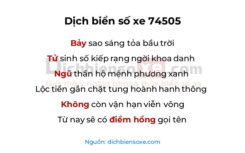 Dịch thơ biển số 74505