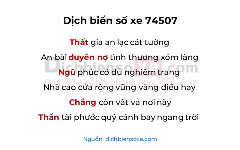 Dịch thơ biển số 74507
