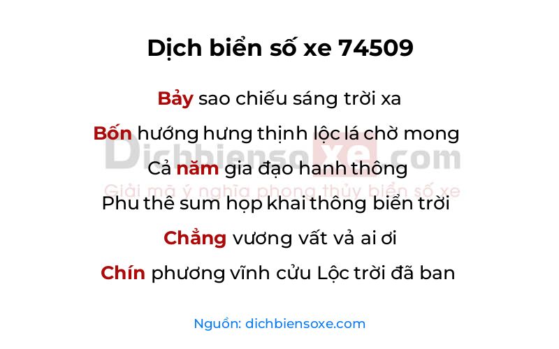 Dịch thơ biển số 74509