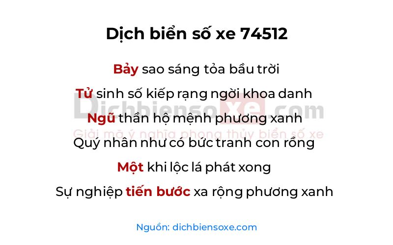 Dịch thơ biển số 74512