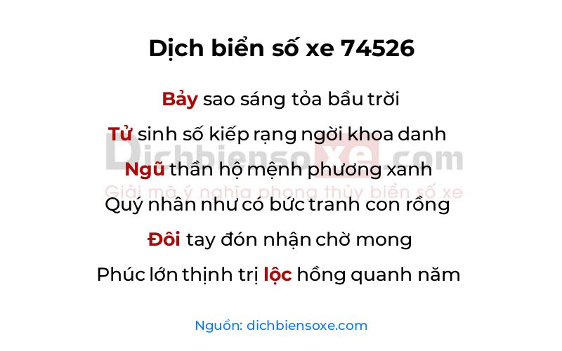 Dịch thơ biển số 74526