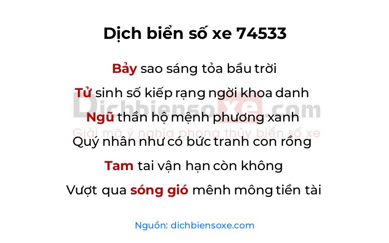 Dịch thơ biển số 74533
