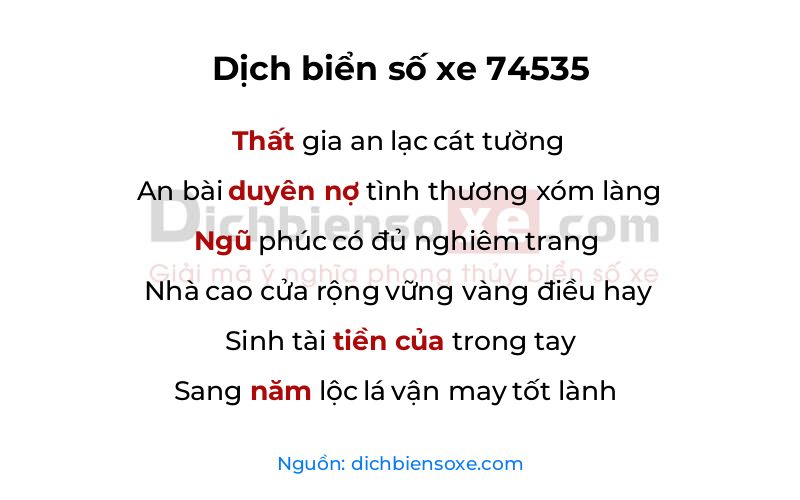 Dịch thơ biển số 74535