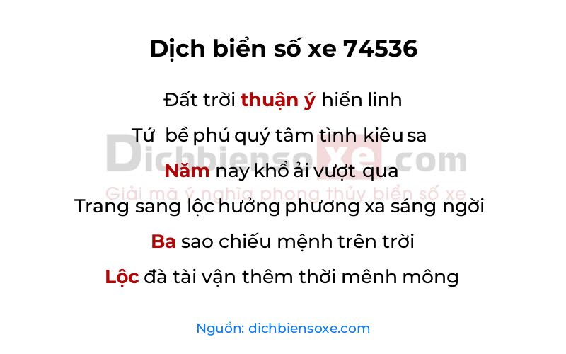 Dịch thơ biển số 74536