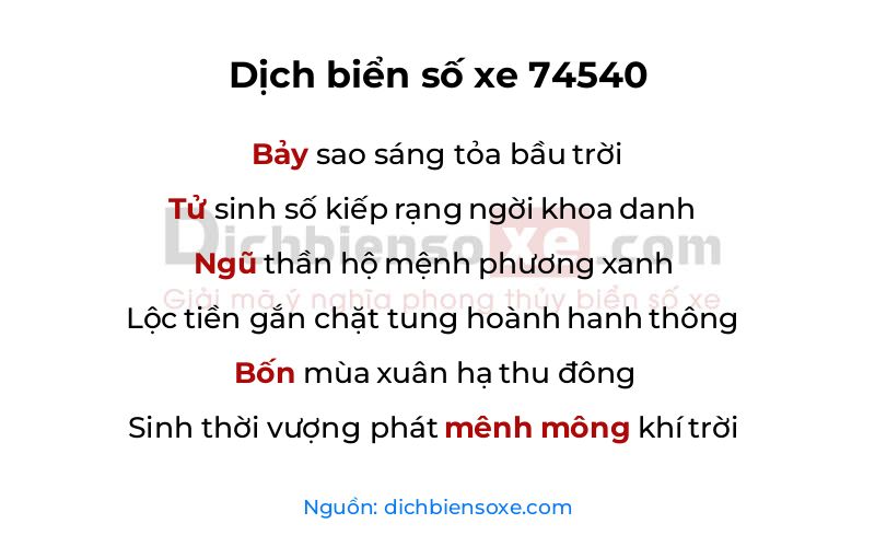 Dịch thơ biển số 74540
