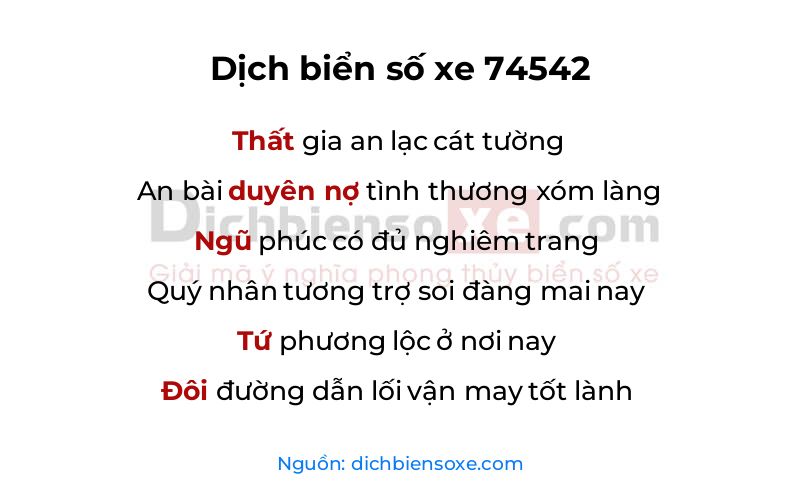 Dịch thơ biển số 74542