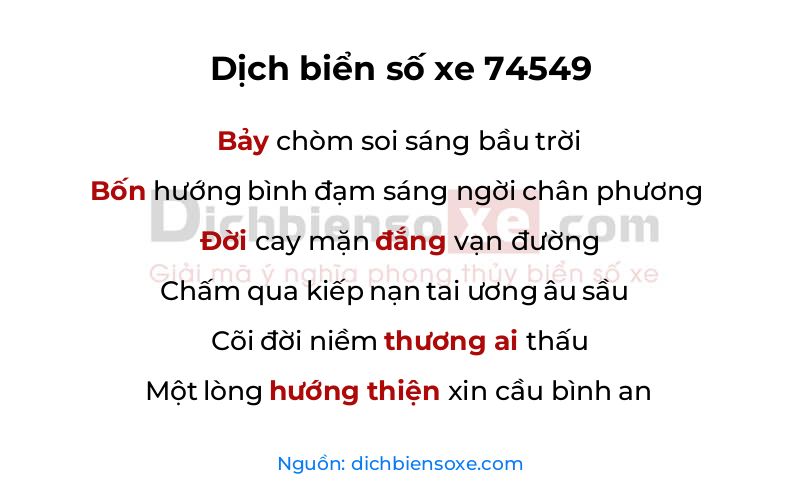 Dịch thơ biển số 74549