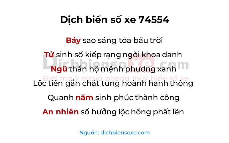 Dịch thơ biển số 74554