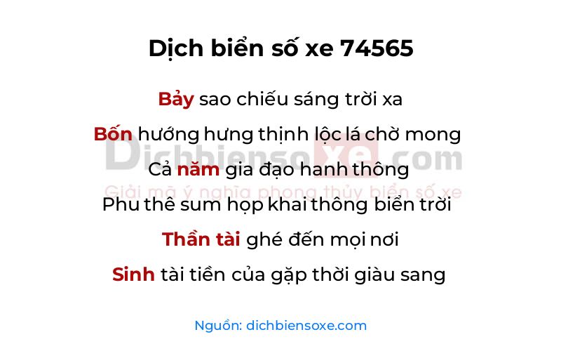Dịch thơ biển số 74565