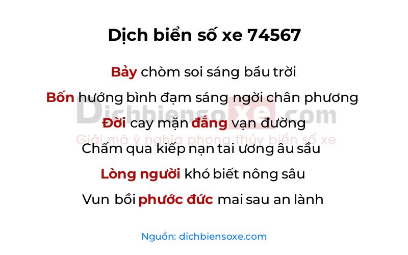 Dịch thơ biển số 74567