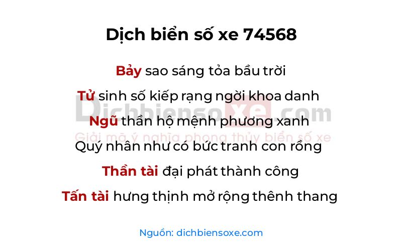 Dịch thơ biển số 74568