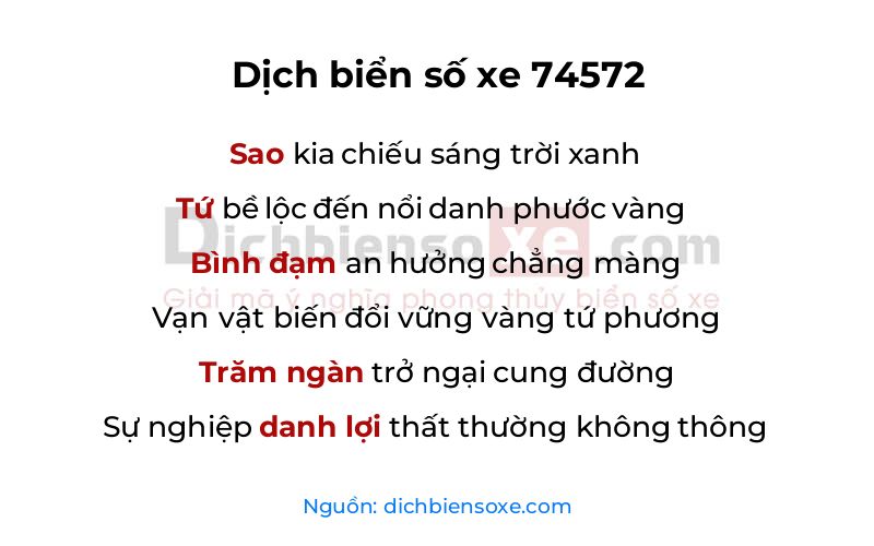 Dịch thơ biển số 74572