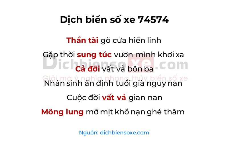 Dịch thơ biển số 74574