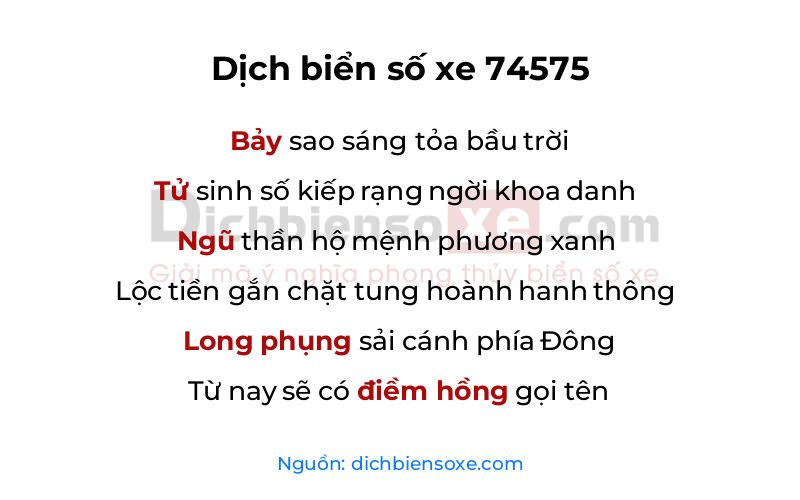 Dịch thơ biển số 74575