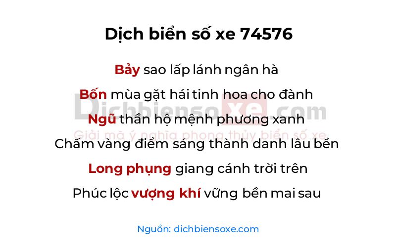 Dịch thơ biển số 74576