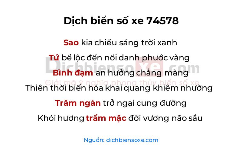 Dịch thơ biển số 74578
