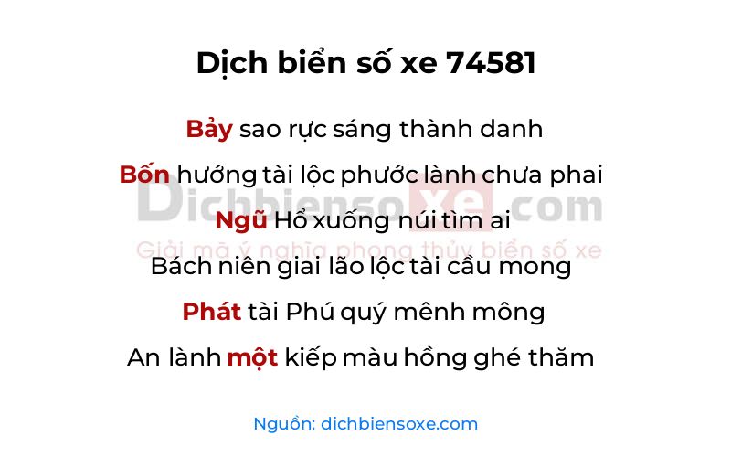 Dịch thơ biển số 74581