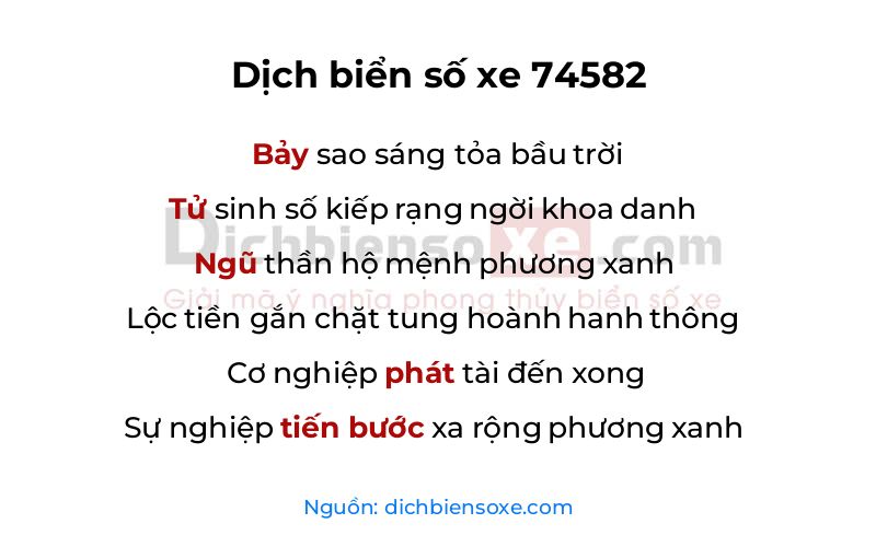 Dịch thơ biển số 74582