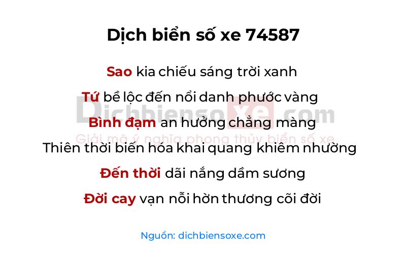 Dịch thơ biển số 74587