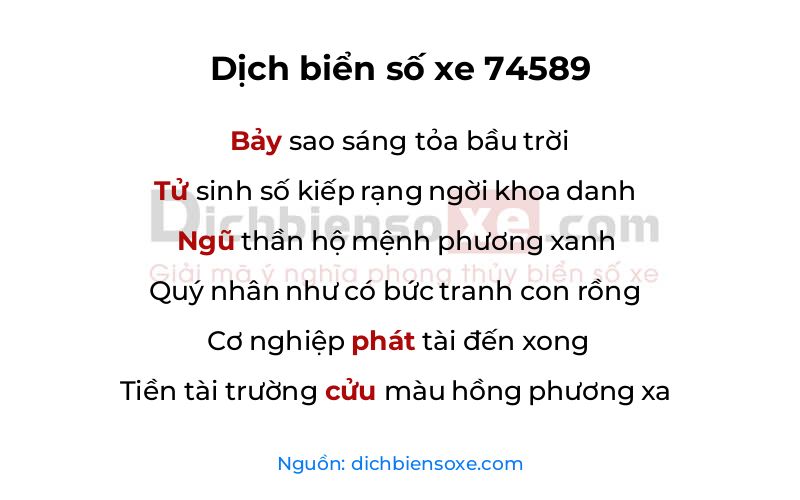 Dịch thơ biển số 74589