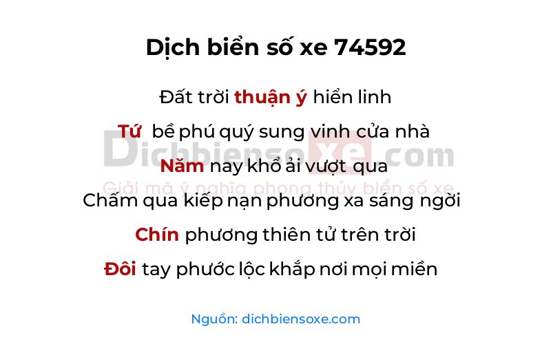 Dịch thơ biển số 74592