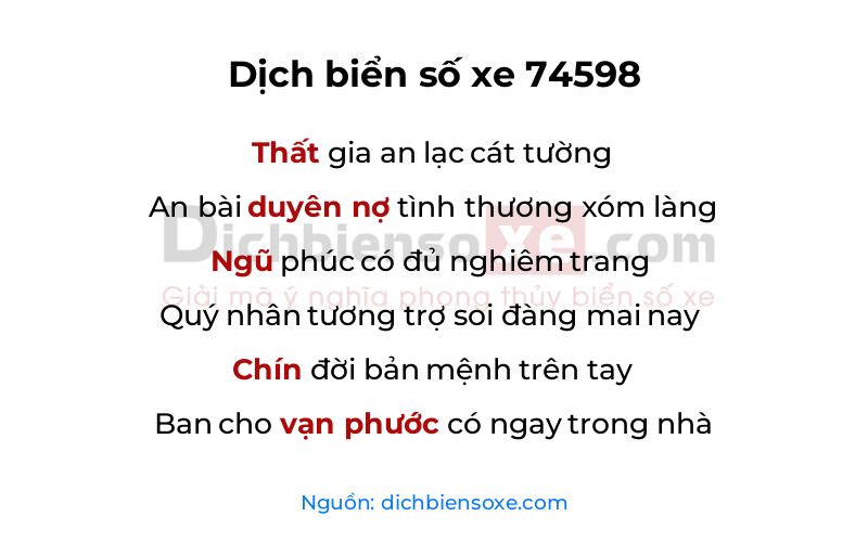 Dịch thơ biển số 74598