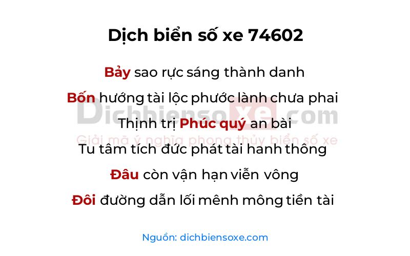 Dịch thơ biển số 74602
