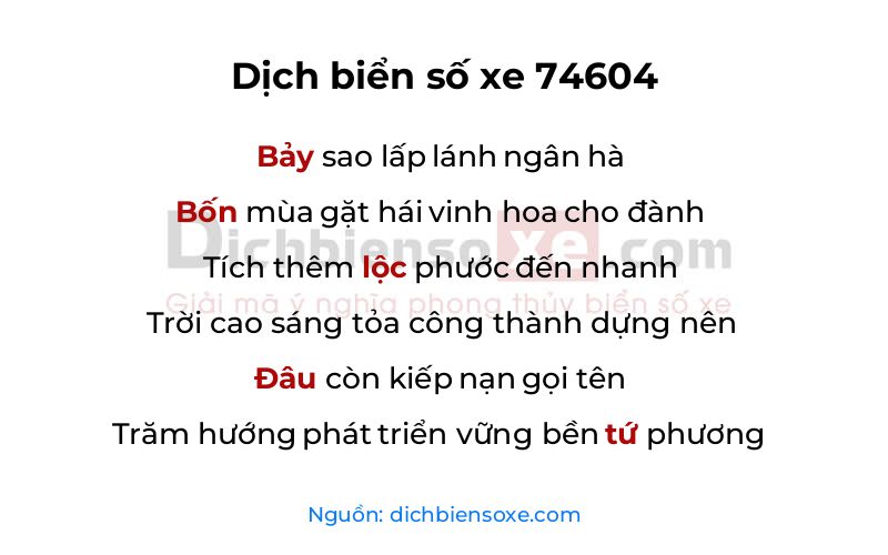 Dịch thơ biển số 74604