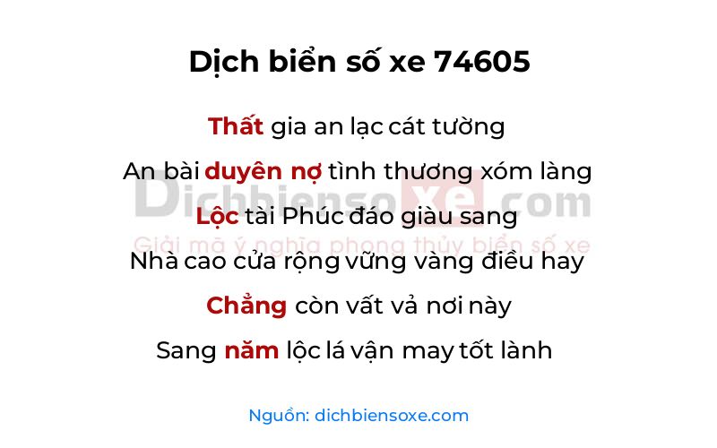 Dịch thơ biển số 74605
