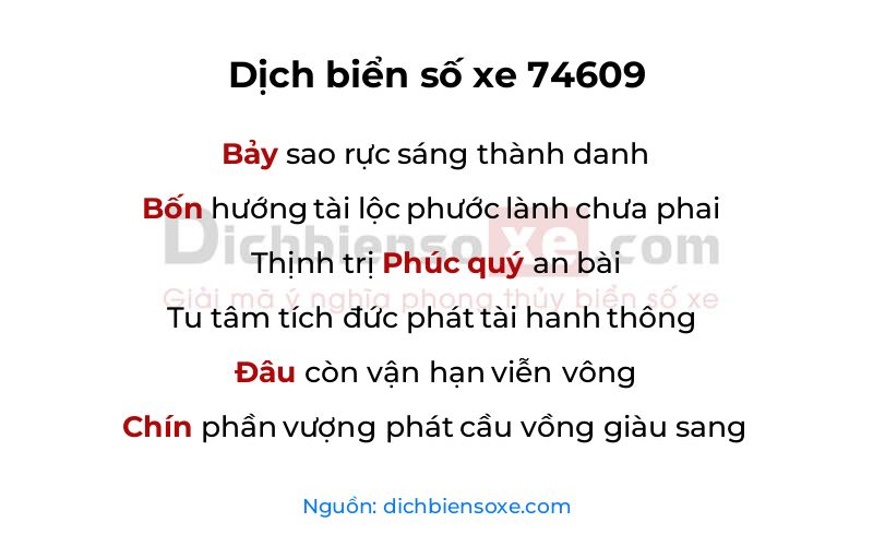 Dịch thơ biển số 74609