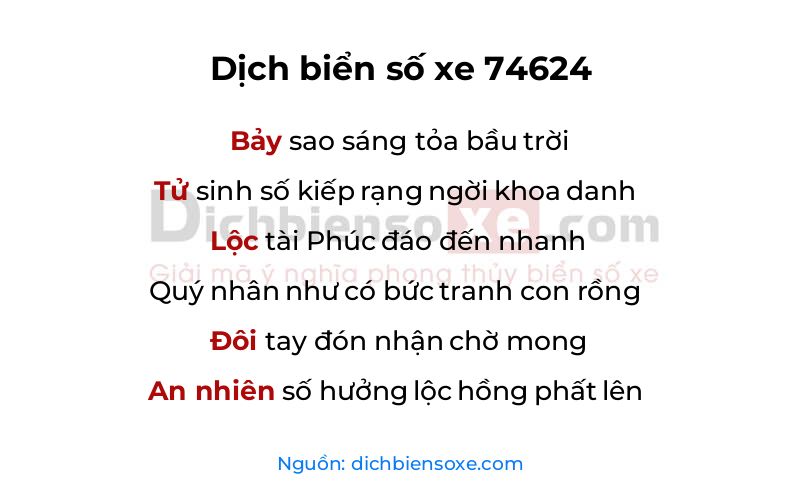 Dịch thơ biển số 74624