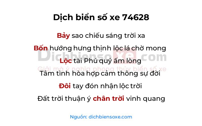 Dịch thơ biển số 74628