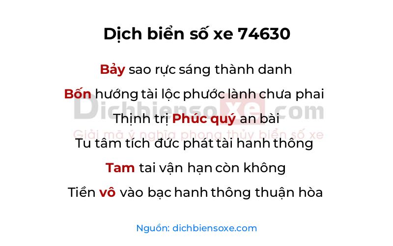 Dịch thơ biển số 74630