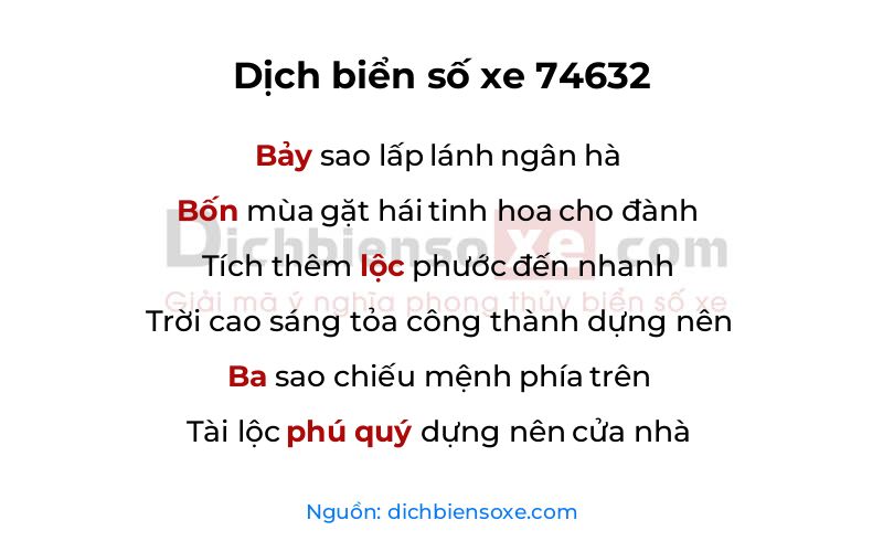 Dịch thơ biển số 74632