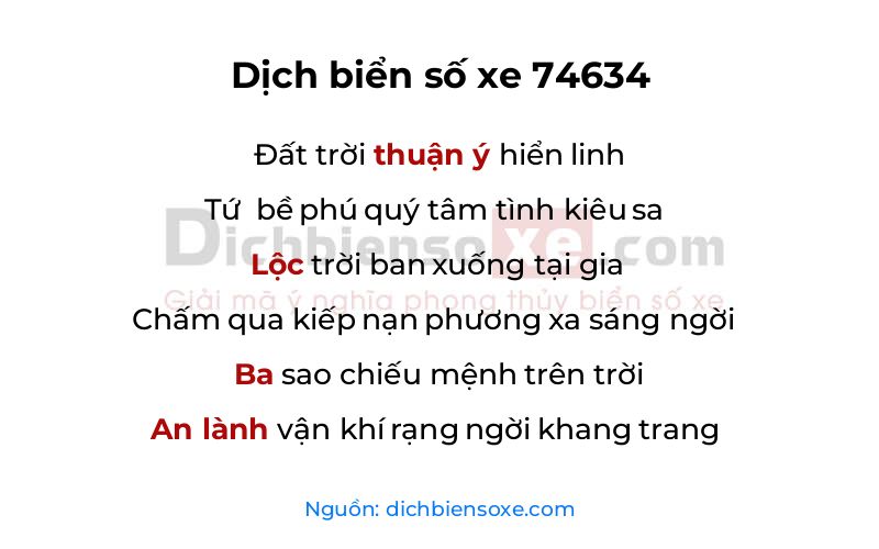 Dịch thơ biển số 74634