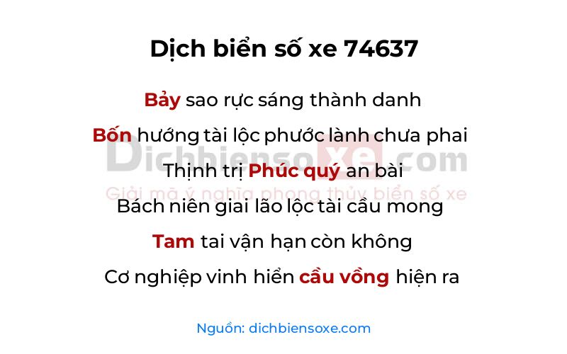 Dịch thơ biển số 74637