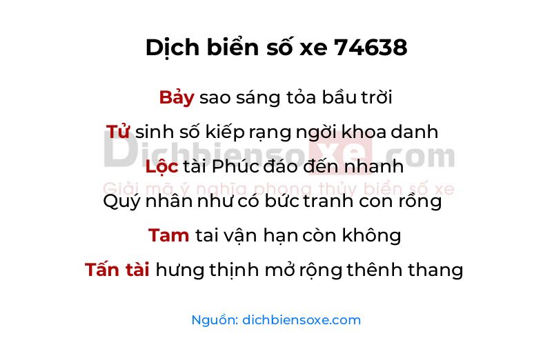 Dịch thơ biển số 74638