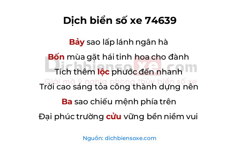 Dịch thơ biển số 74639