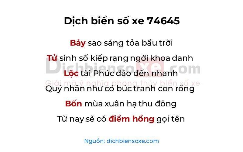 Dịch thơ biển số 74645