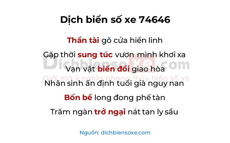 Dịch thơ biển số 74646