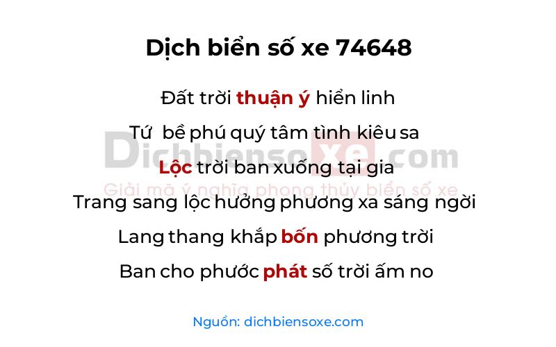 Dịch thơ biển số 74648